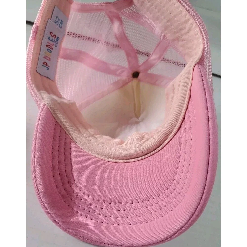 JP Doodles California Bear KIds Trucker Hat. Pink and White.‎ Mesh Back. 52cm